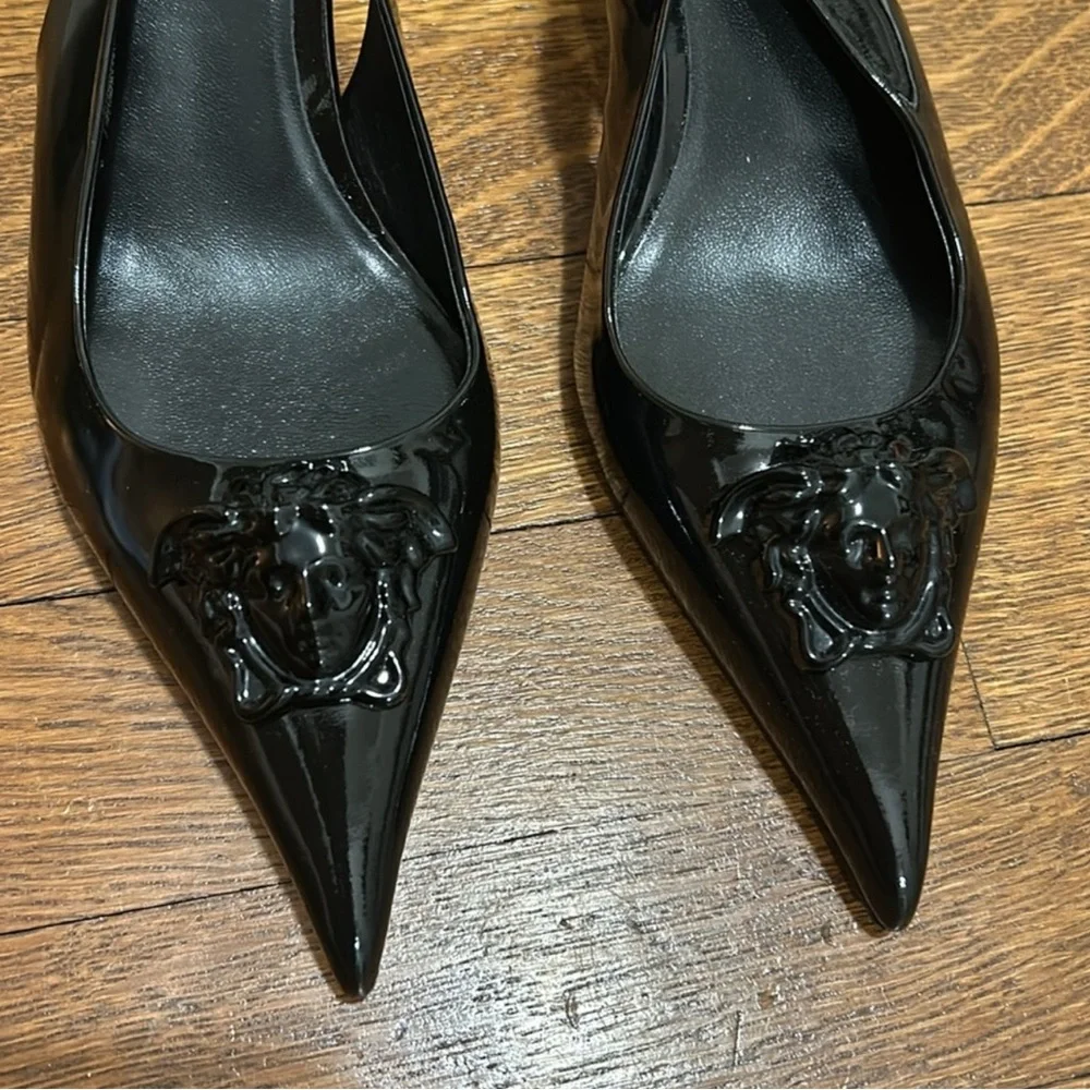 Authentic Versace Black Kitten Heel Pumps with medusa head - Picture 8 of 15